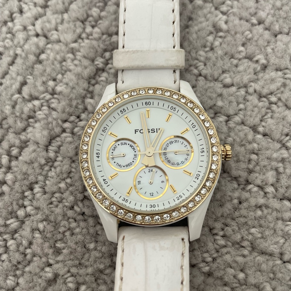 Fossil Watch White Gold Rhinestone